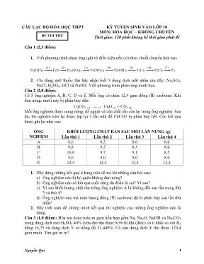 Kỳ tuyển sinh vào lớp 10 môn Hóa học  Không chuyên thời gian 120 phút không kể thời gian phát đề